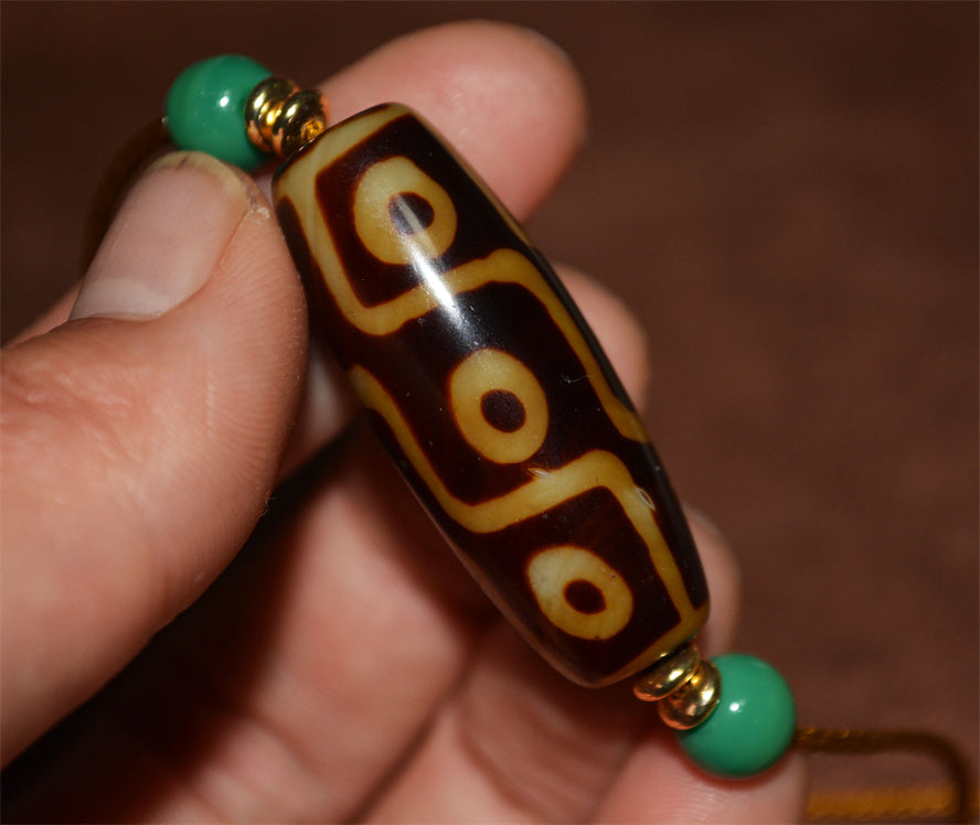 Real Tibetan Ancient Nine Eyed Dzi Bead Amulet Himalaya Pure 9 Eyes Gzi Pendant Genuine Old Antique Agate Talisman Bracelet