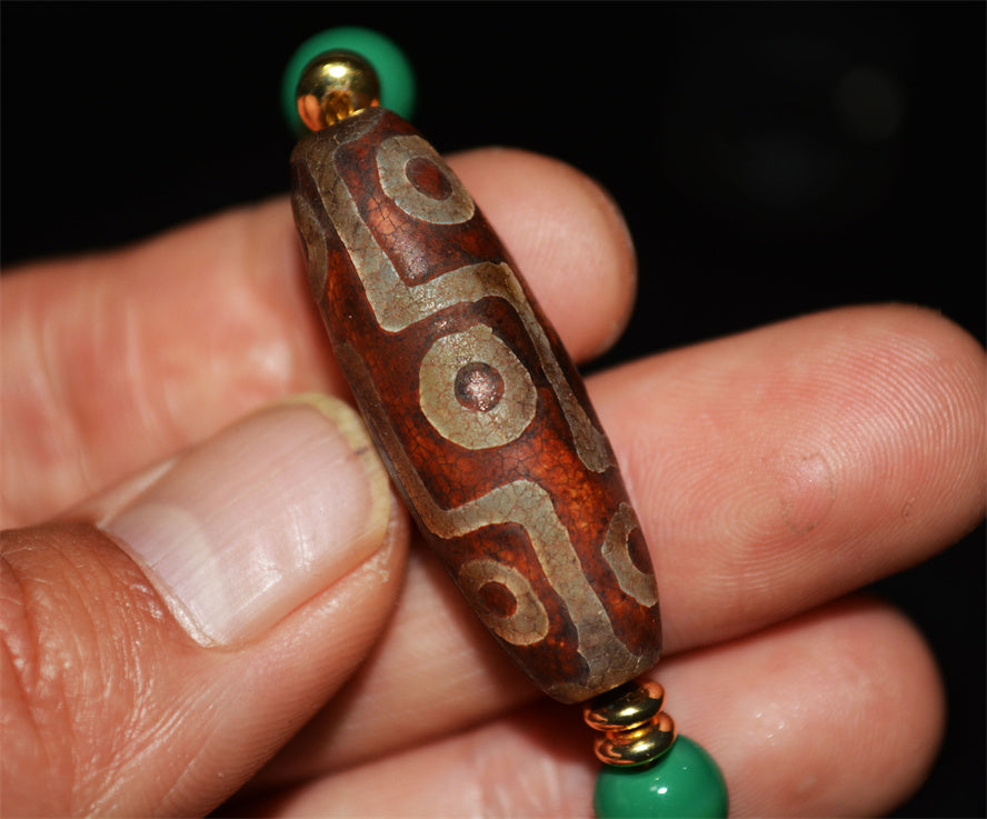 Real Tibetan Ancient Nine Eyed Dzi Bead Pendant Amulet Himalaya Pure 9 Eyes Gzi Genuine Old Antique Agate Talisman Bracelet