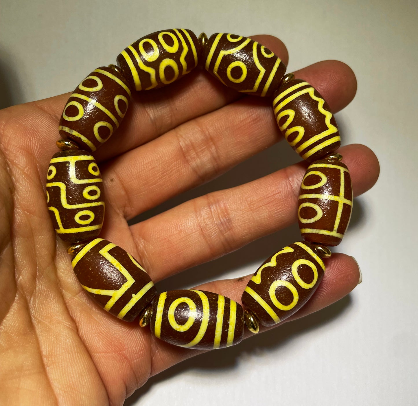 Real Tibetan Ancient Nine Eyes Dzi Bead Bracelet Amulet Himalayan Old Antique Genuine Agate Nepal One Two Three Four Five Six Seven Eight Eyed Talisman Mala