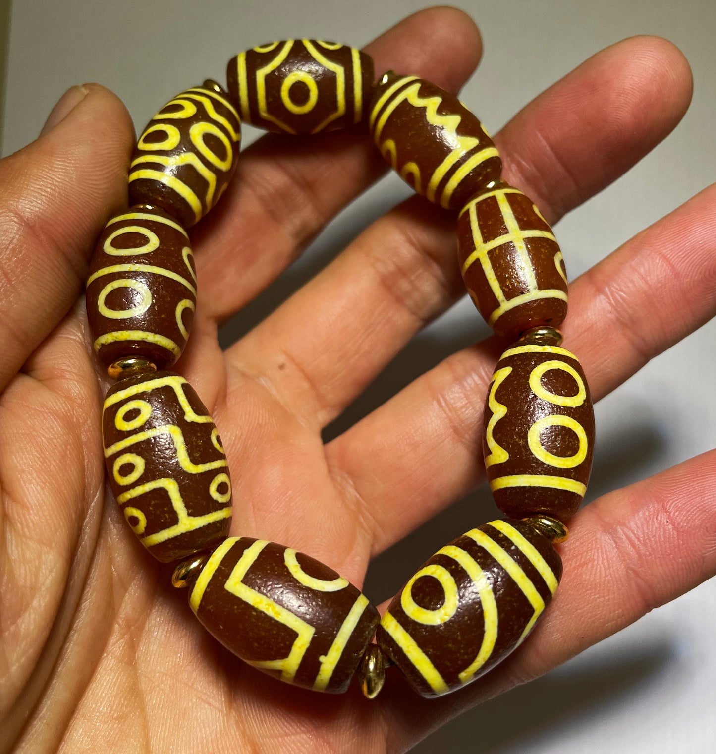 Real Tibetan Ancient Nine Eyes Dzi Bead Bracelet Amulet Himalayan Old Antique Genuine Agate Nepal One Two Three Four Five Six Seven Eight Eyed Talisman Mala