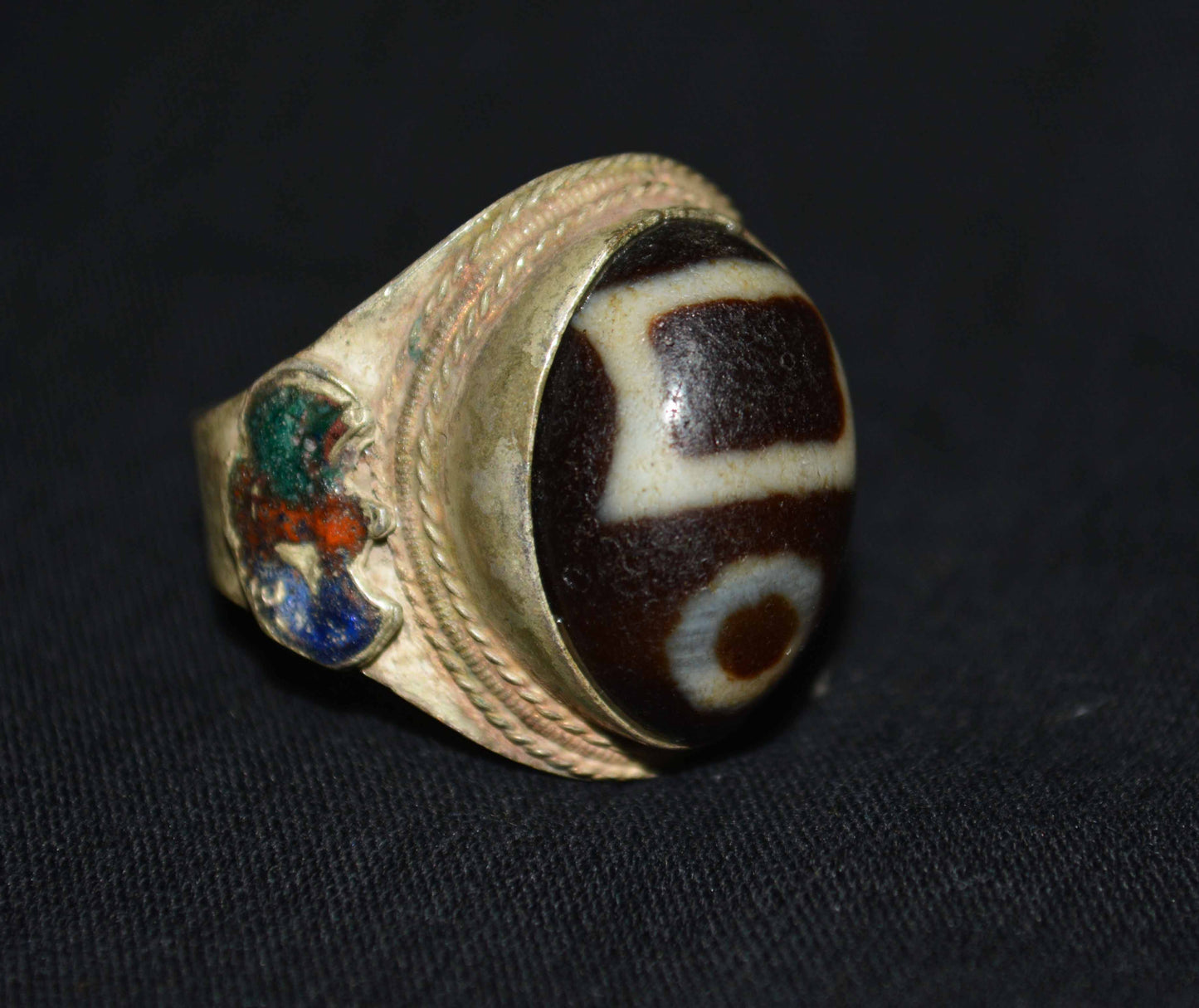 Real Tibetan Ancient Sakor Namkor Dzi Bead Ring Amulet Himalaya Pure Heaven and Earth Gzi Genuine Old Antique Agate Talisman