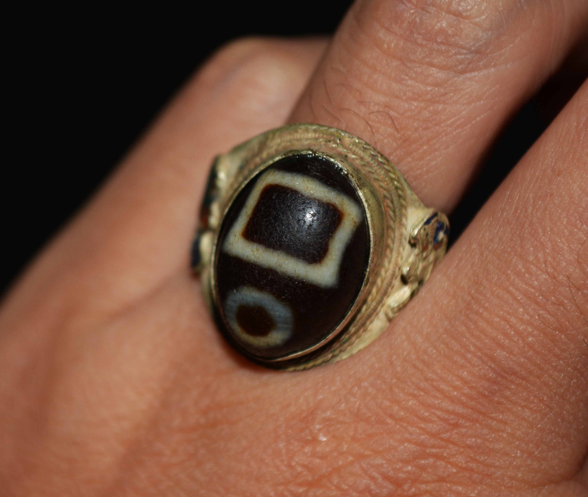 Real Tibetan Ancient Sakor Namkor Dzi Bead Ring Amulet Himalaya Pure Heaven and Earth Gzi Genuine Old Antique Agate Talisman