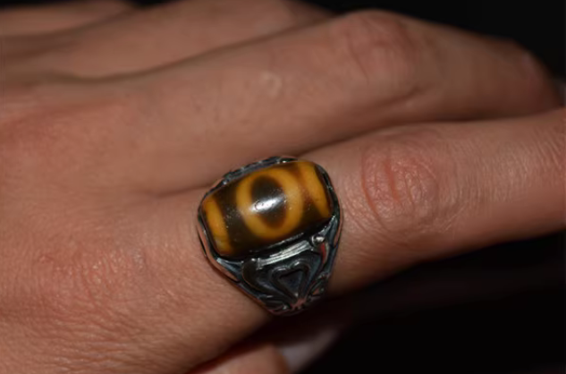 Real Tibetan Ancient Sakor Namkor Dzi Bead Ring Amulet Himalayan Pure Heaven and Earth Gzi Genuine Old Antique Agate Talisman