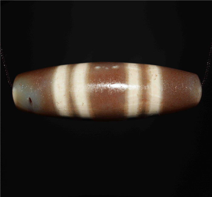 Real Tibetan Ancient Seven Stripes Dzi Bead Amulet Pendant Himalayas Pure Striped Cinnabar Gzi Talisman