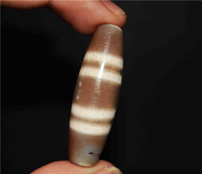 Real Tibetan Ancient Seven Stripes Dzi Bead Amulet Pendant Himalayas Pure Striped Cinnabar Gzi Talisman