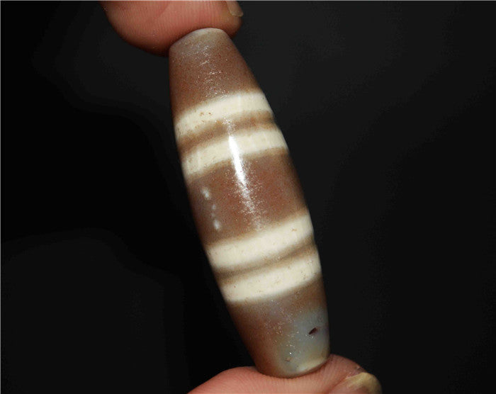 Real Tibetan Ancient Seven Stripes Dzi Bead Amulet Pendant Himalayas Pure Striped Cinnabar Gzi Talisman