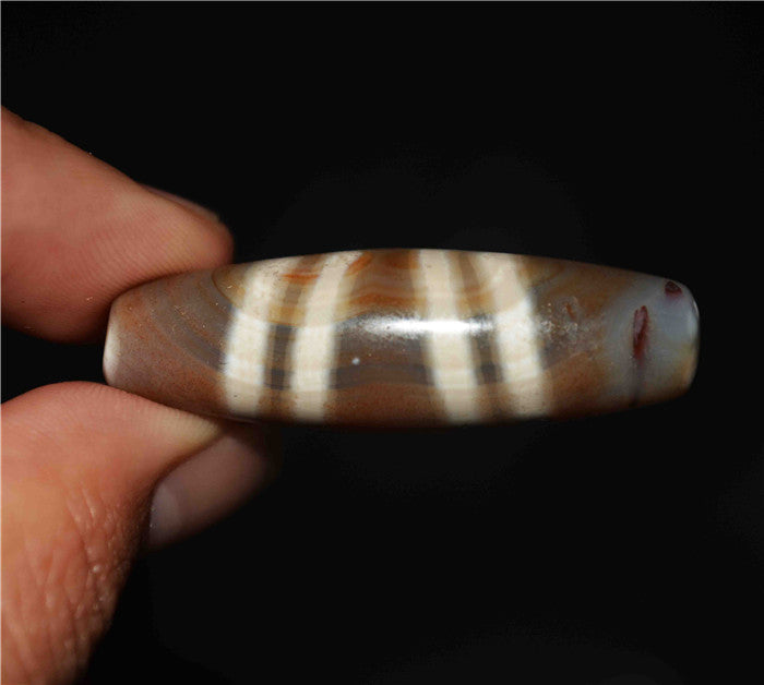 Real Tibetan Ancient Seven Stripes Dzi Bead Amulet Pendant Himalayas Pure Striped Cinnabar Gzi Talisman