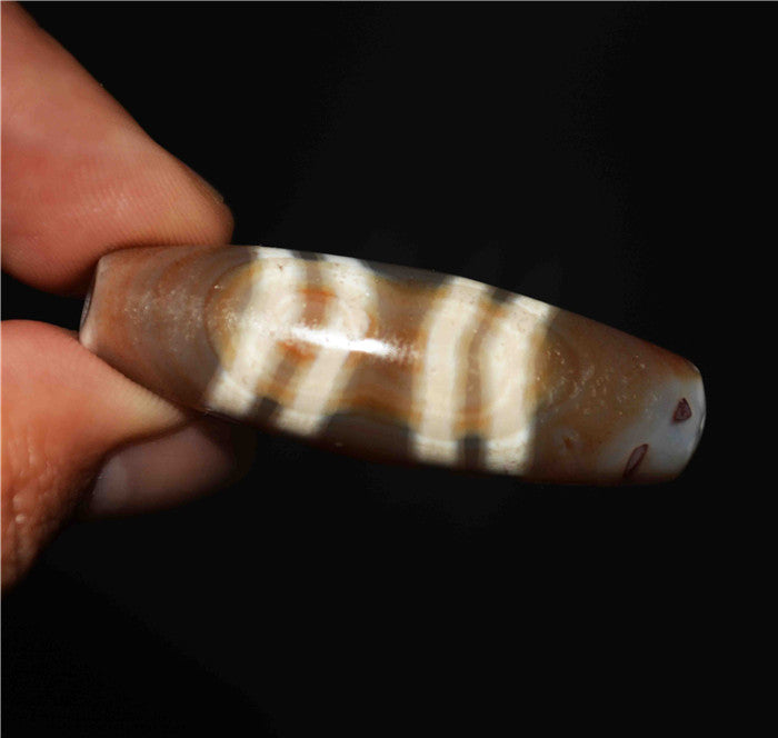 Real Tibetan Ancient Seven Stripes Dzi Bead Amulet Pendant Himalayas Pure Striped Cinnabar Gzi Talisman