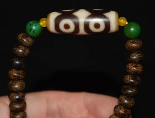 Real Tibetan Ancient Six Eyes Dzi Bead Amulet Himalayan Pure 6 Eyed Gzi Bracelet Genuine Old Antique Agate Talisman Bracelet