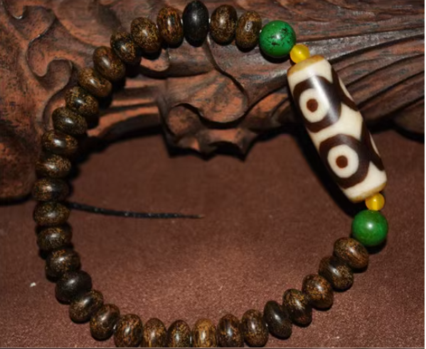 Real Tibetan Ancient Six Eyes Dzi Bead Amulet Himalayan Pure 6 Eyed Gzi Bracelet Genuine Old Antique Agate Talisman Bracelet