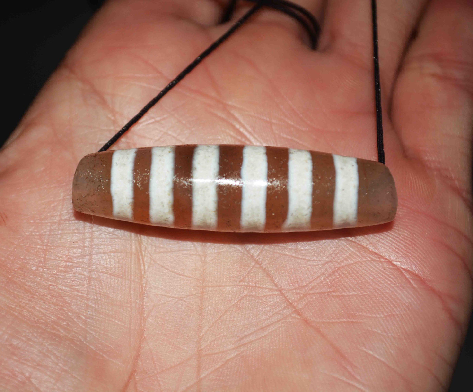 Real Tibetan Ancient Six Stripes Dzi Bead Amulet Himalayas Pendant Pure Striped Gzi