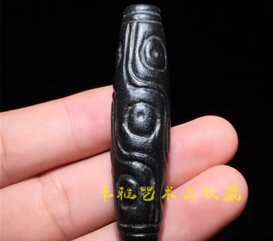 Real Tibetan Ancient Sky Iron Nine Eyes Dzi Bead Amulet Pendant Himalayan Thogchag Thokcha 9 Eyed Gzi Old Talisman