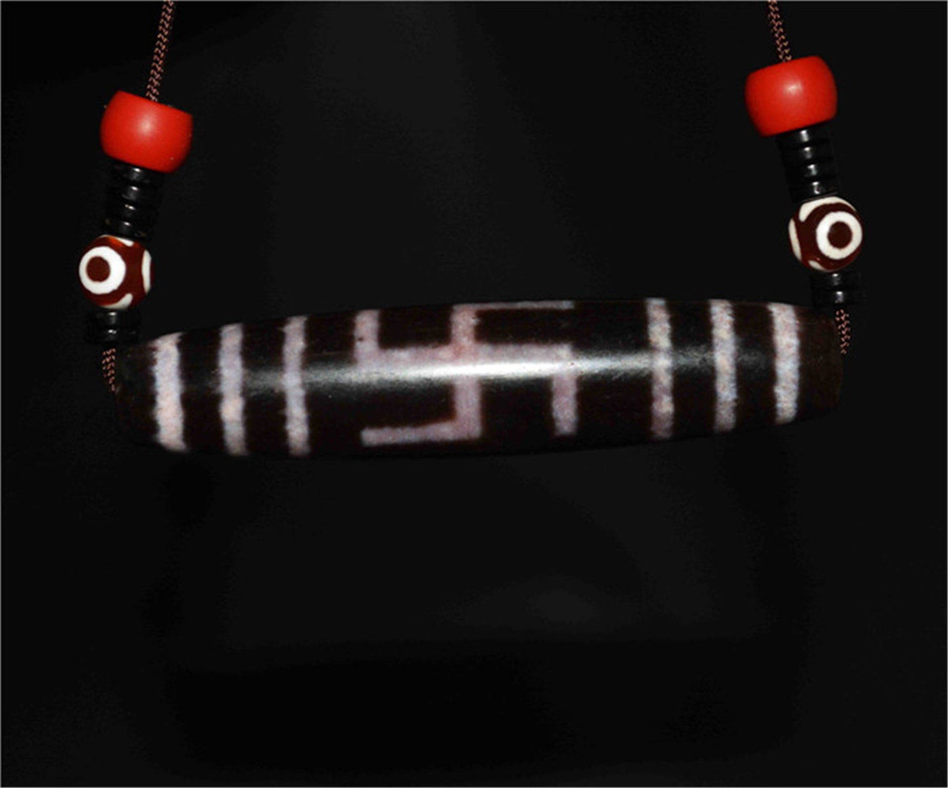 Real Tibetan Ancient Cinnabar Swastika Dzi Bead Pendant Amulet Himalaya Pure Bloodspots Gzi Genuine Old Antique Agate Talisman