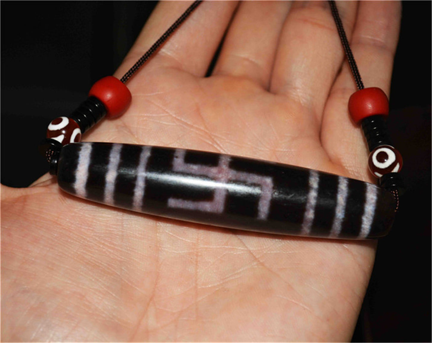 Real Tibetan Ancient Cinnabar Swastika Dzi Bead Pendant Amulet Himalaya Pure Bloodspots Gzi Genuine Old Antique Agate Talisman