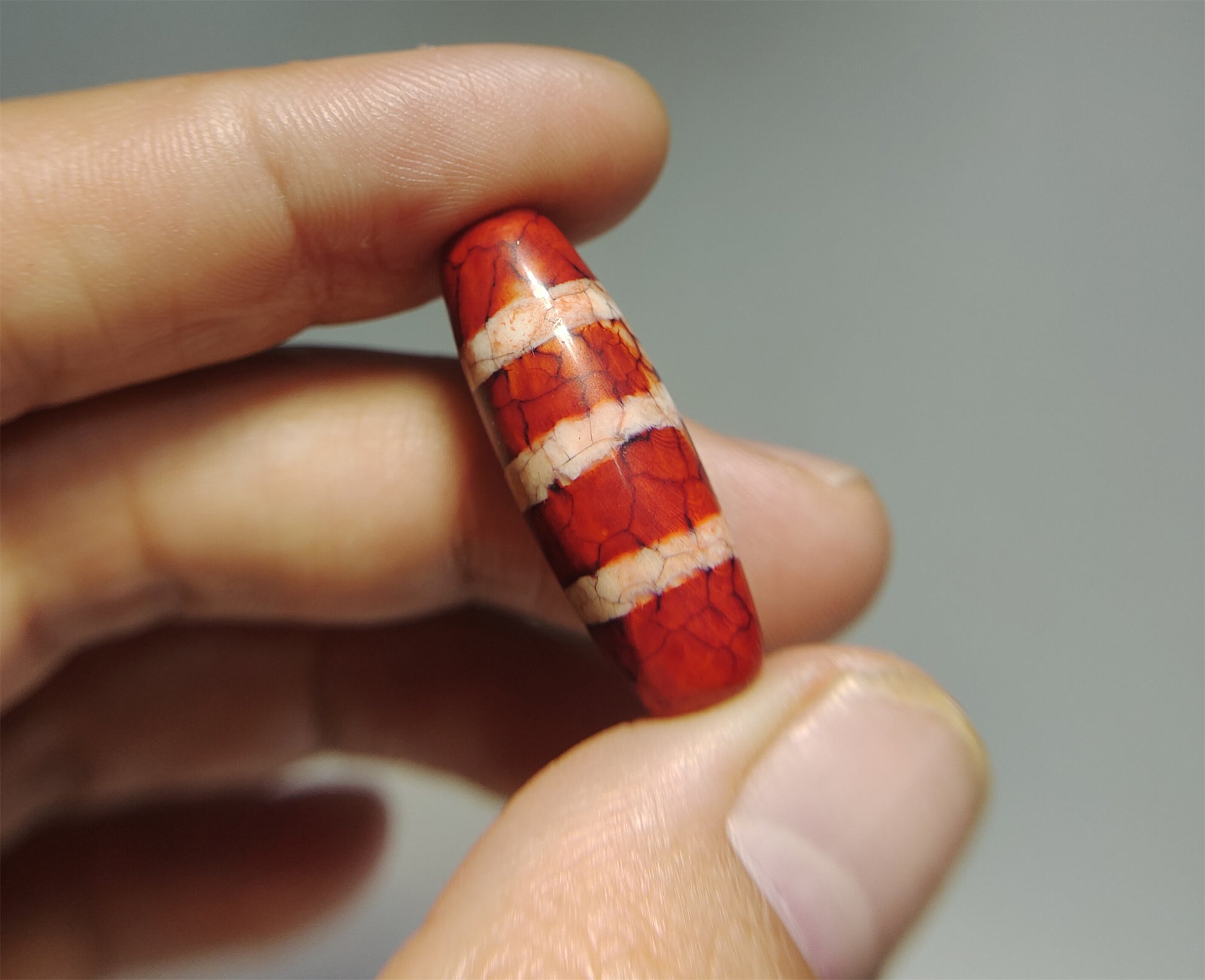 Tibetan Ancient Three Striped Dzi Bead Amulet Himalaya Agate Pure 3 Stripes Gzi Tibet Lucky Talisman