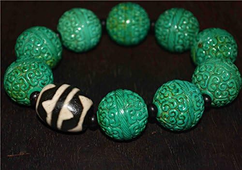 Real Tibetan Ancient Tiger Tooth Dzi Bead Amulet Turquoise Bracelet Himalayan Pure Water Wave Gzi Old Antique Agate ZigZag Talisman Mala