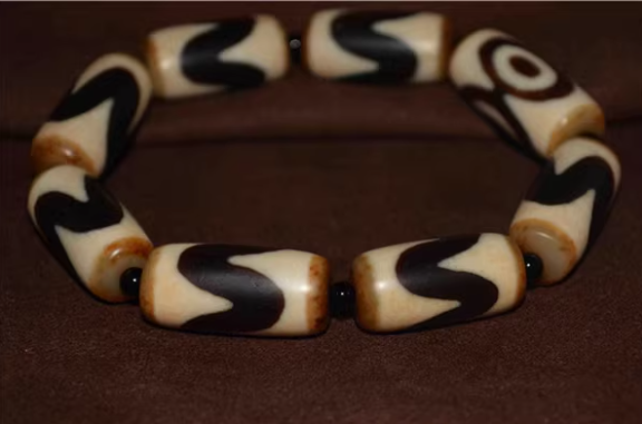 Real Tibetan Ancient Tiger Tooth Dzi Bead Bracelet Water Wave Amulet Himalayan Agate Pure Genuine Three Eyes Gzi Talisman