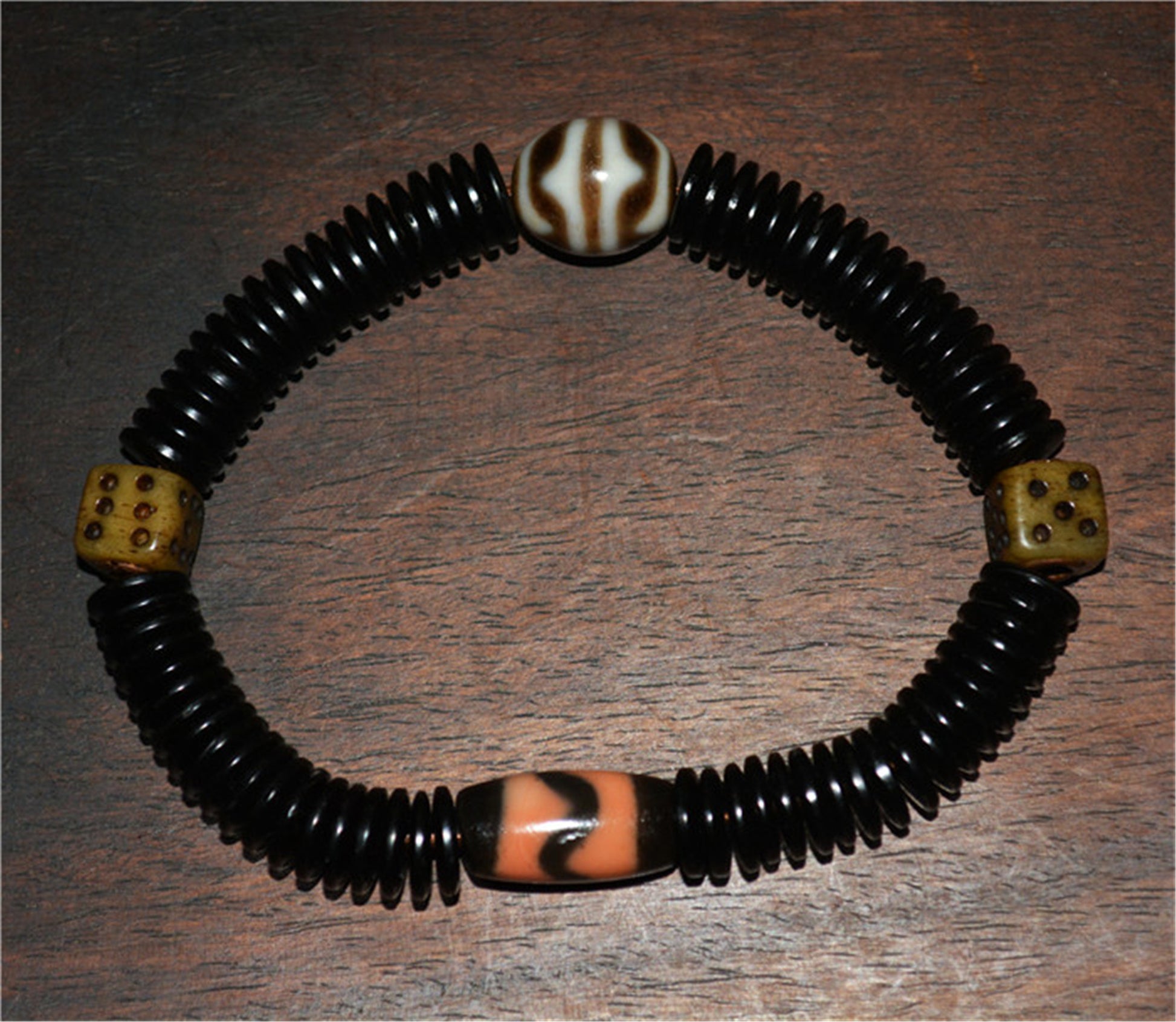 Real Tibetan Ancient Tiger Tooth Dzi Bead Bracelet Water Wave Amulet Himalayan Agate Pure Gzi Dice Talisman Mala