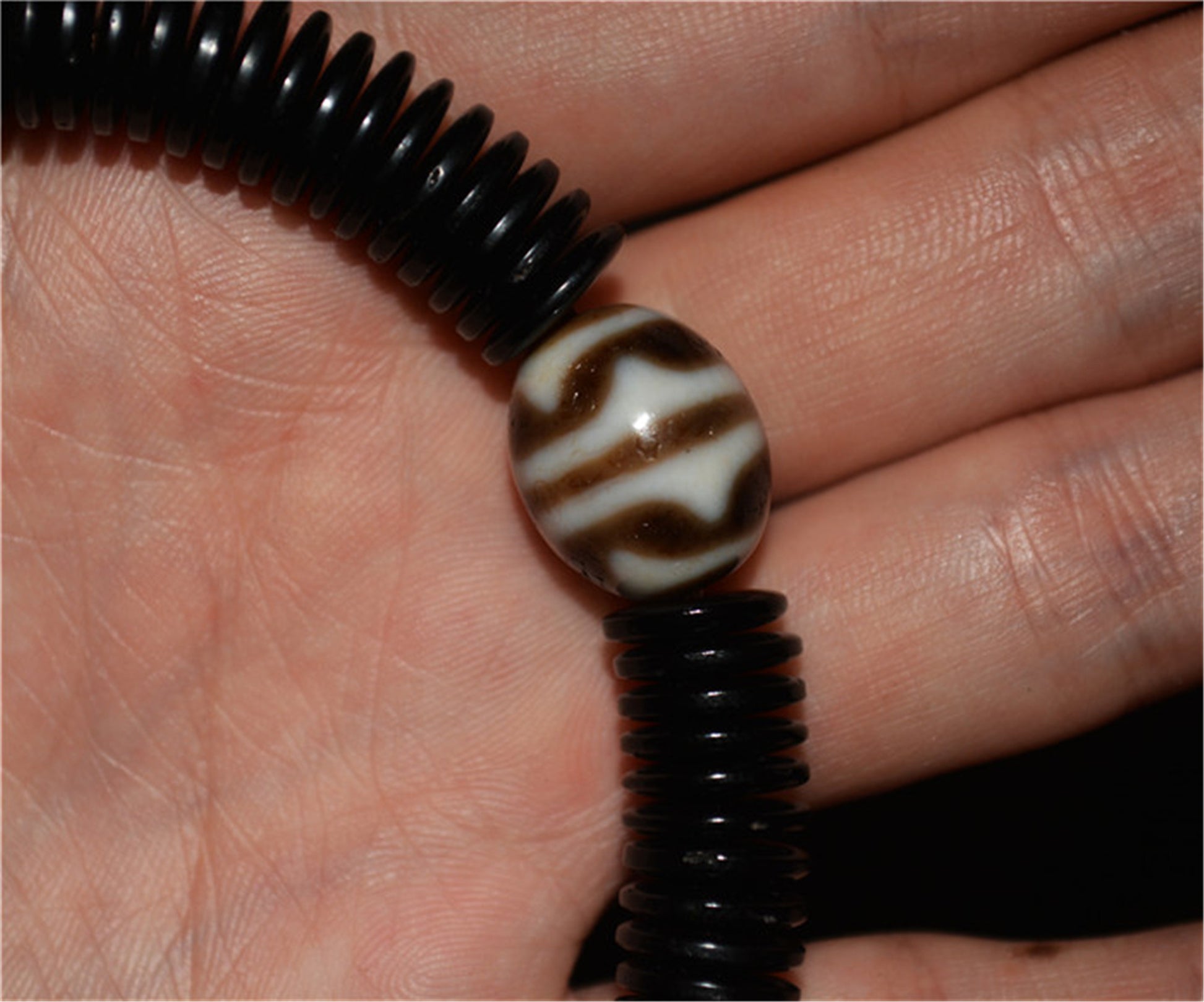 Real Tibetan Ancient Tiger Tooth Dzi Bead Bracelet Water Wave Amulet Himalayan Agate Pure Gzi Dice Talisman Mala