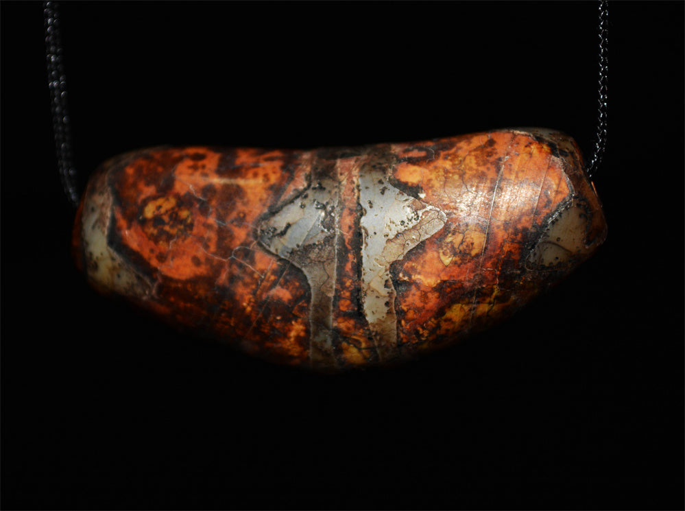 Real Tibetan Ancient Tiger Tooth Dzi Bead Pendant Water Wave Amulet Genuine Old Antique Himalaya Agate Pure Gzi Talisman