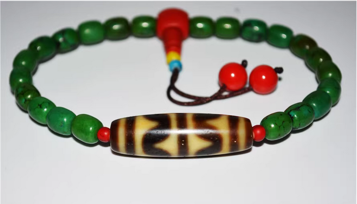 Real Tibetan Ancient Tiger Tooth Dzi Bead Turquoise Bracelet Himalayan Amulet Pure Water Wave Gzi Old Antique Agate ZigZag Talisman Mala