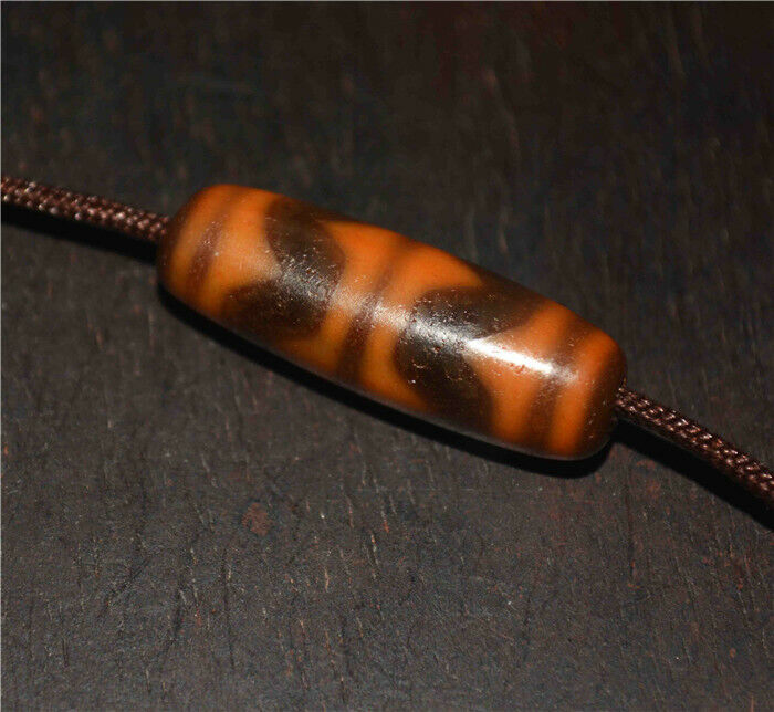 Real Tibetan Ancient Tiger Tooth Dzi Bead Water Wave Amulet Himalayan Agate Pure Gzi Pendant Talisman