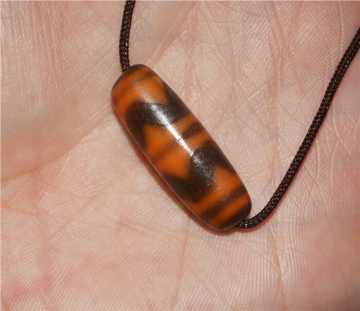 Real Tibetan Ancient Tiger Tooth Dzi Bead Water Wave Amulet Himalayan Agate Pure Gzi Pendant Talisman