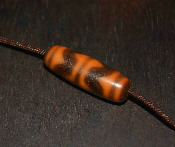 Real Tibetan Ancient Tiger Tooth Dzi Bead Water Wave Amulet Himalayan Agate Pure Gzi Pendant Talisman