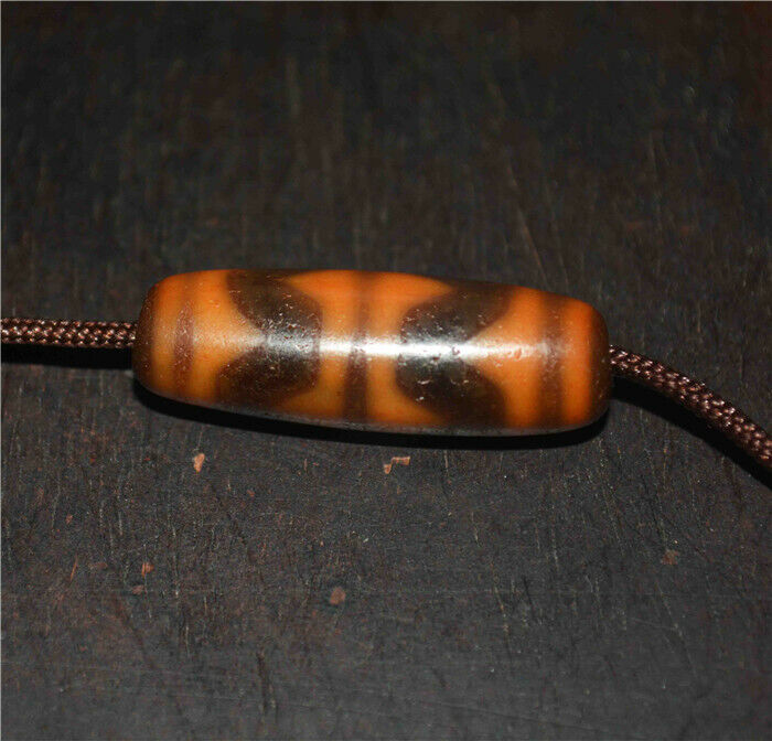 Real Tibetan Ancient Tiger Tooth Dzi Bead Water Wave Amulet Himalayan Agate Pure Gzi Pendant Talisman