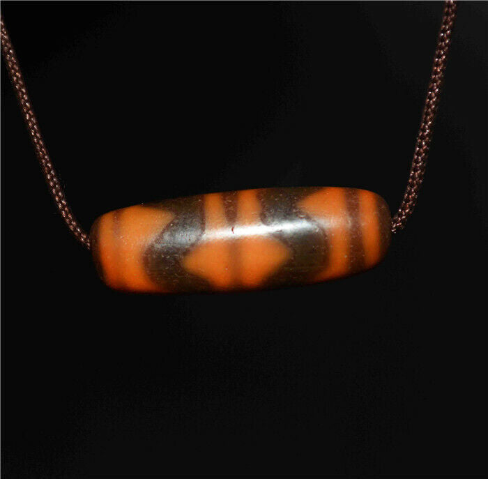 Real Tibetan Ancient Tiger Tooth Dzi Bead Water Wave Amulet Himalayan Agate Pure Gzi Pendant Talisman