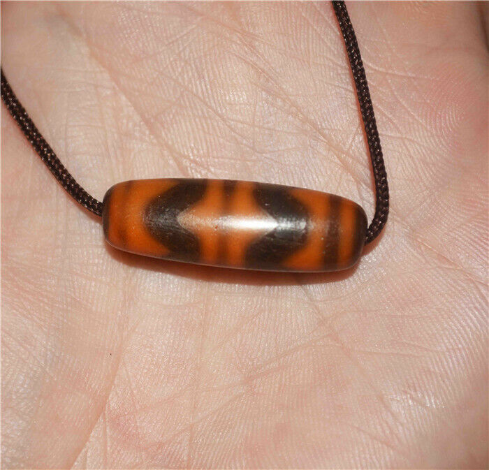 Real Tibetan Ancient Tiger Tooth Dzi Bead Water Wave Amulet Himalayan Agate Pure Gzi Pendant Talisman