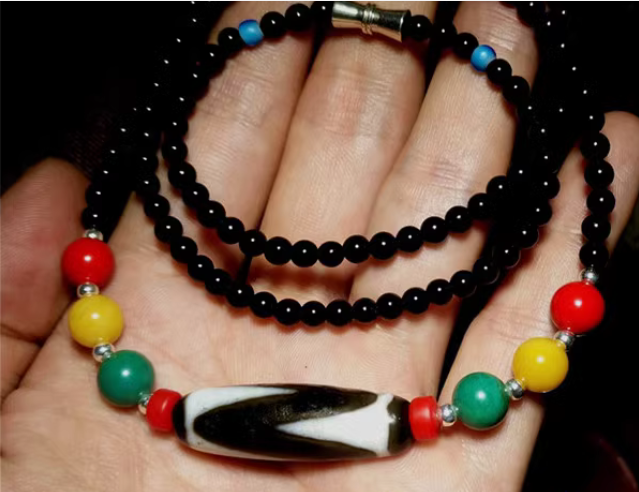 Real Tibetan Ancient Tiger Tooth Dzi Bead Water Wave Amulet Himalayan Pendant Agate Pure Genuine Gzi