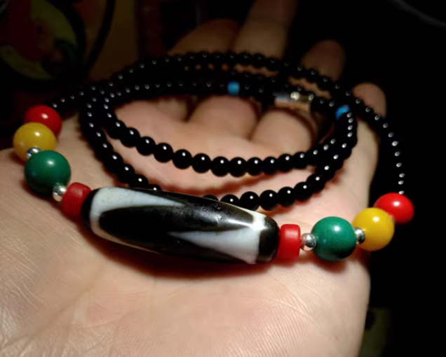 Real Tibetan Ancient Tiger Tooth Dzi Bead Water Wave Amulet Himalayan Pendant Agate Pure Genuine Gzi