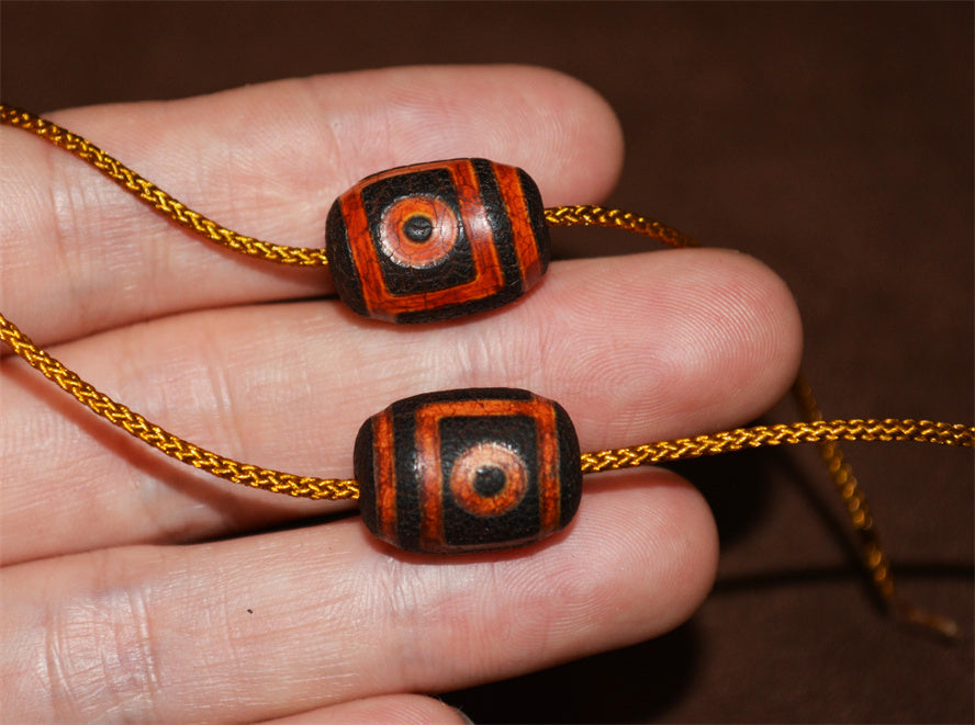 Real Tibetan Ancient Two Eyed Dzi Bead Amulet Himalaya Pure 2 Eyes Gzi Pendant Genuine Old Antique Agate Talisman Bracelet