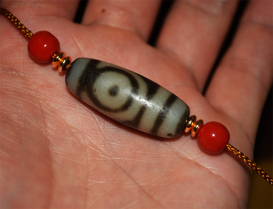 Ancient Real Tibetan Two Eyes Dzi Bead Amulet Pendant Genuine Old Antique Himalaya Agate Nepal 2 Eyed Pure Gzi Talisman Bracelet