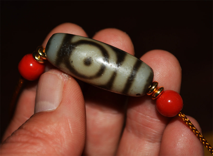 Real Tibetan Ancient Two Eye Dzi Bead Amulet Pendant Genuine Old Antique Himalaya Agate Nepal 2 Eyed Pure Gzi Talisman Bracelet