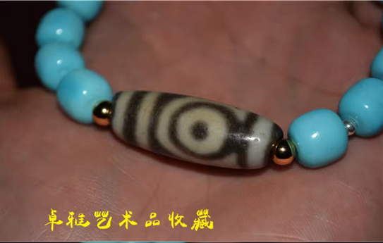 Real Tibetan Ancient Two Eyes Dzi Bead Turquoise Bracelet Himalayan Amulet Pure Gzi Old Antique Agate Talisman Mala