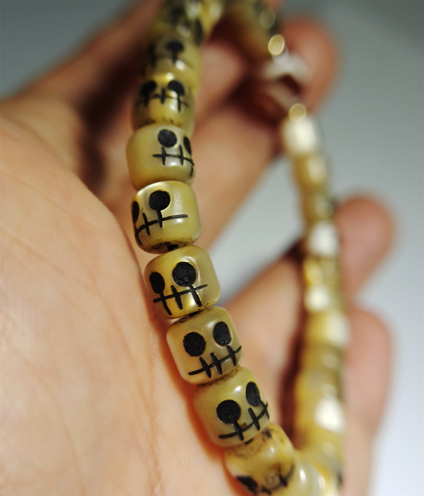 Real Tibetan Antique Kapala Bracelet Skull Mala Prayer Beads Amulet Tibet Old Rosary