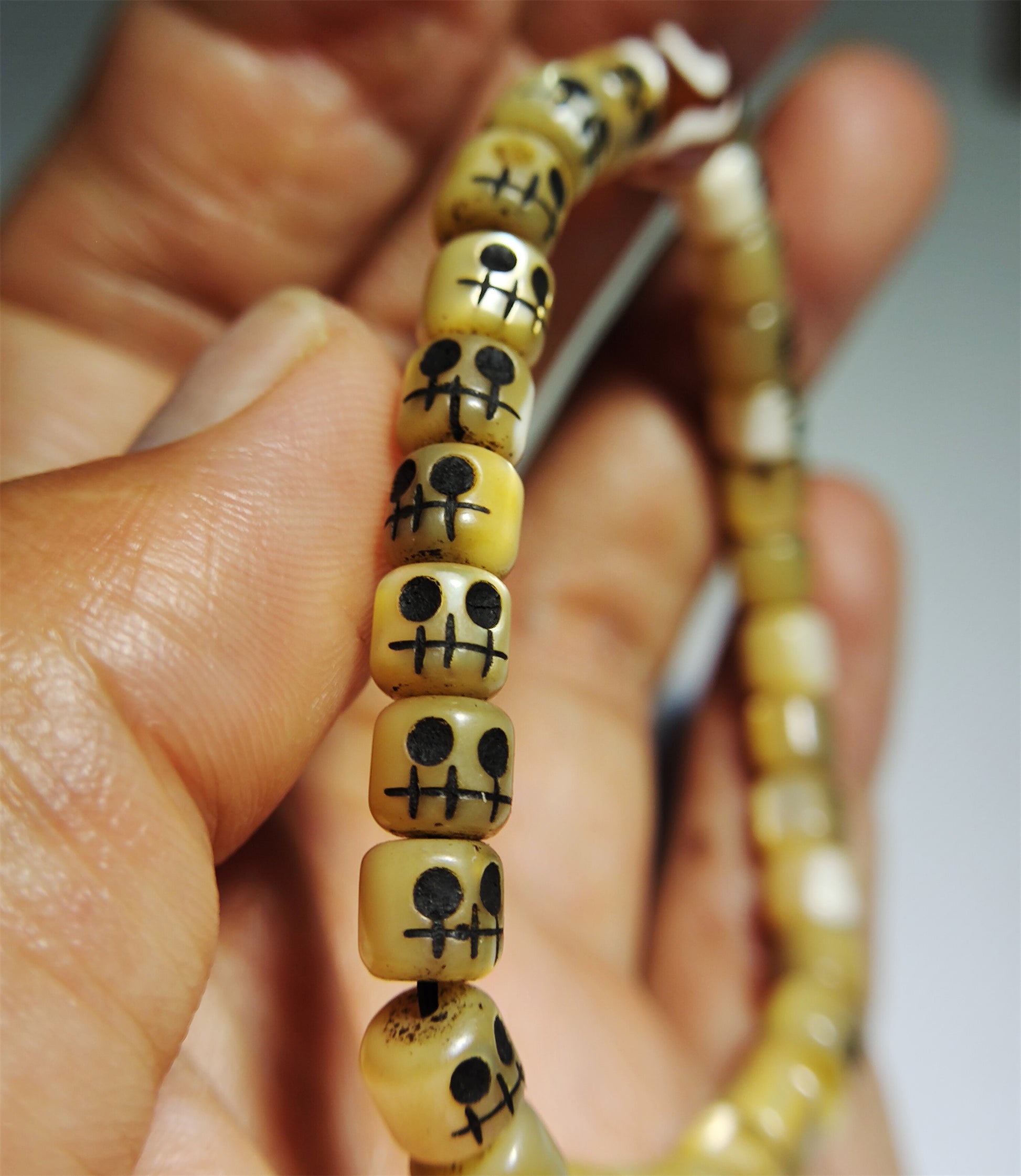 Real Tibetan Antique Kapala Bracelet Skull Mala Prayer Beads Amulet Tibet Old Rosary