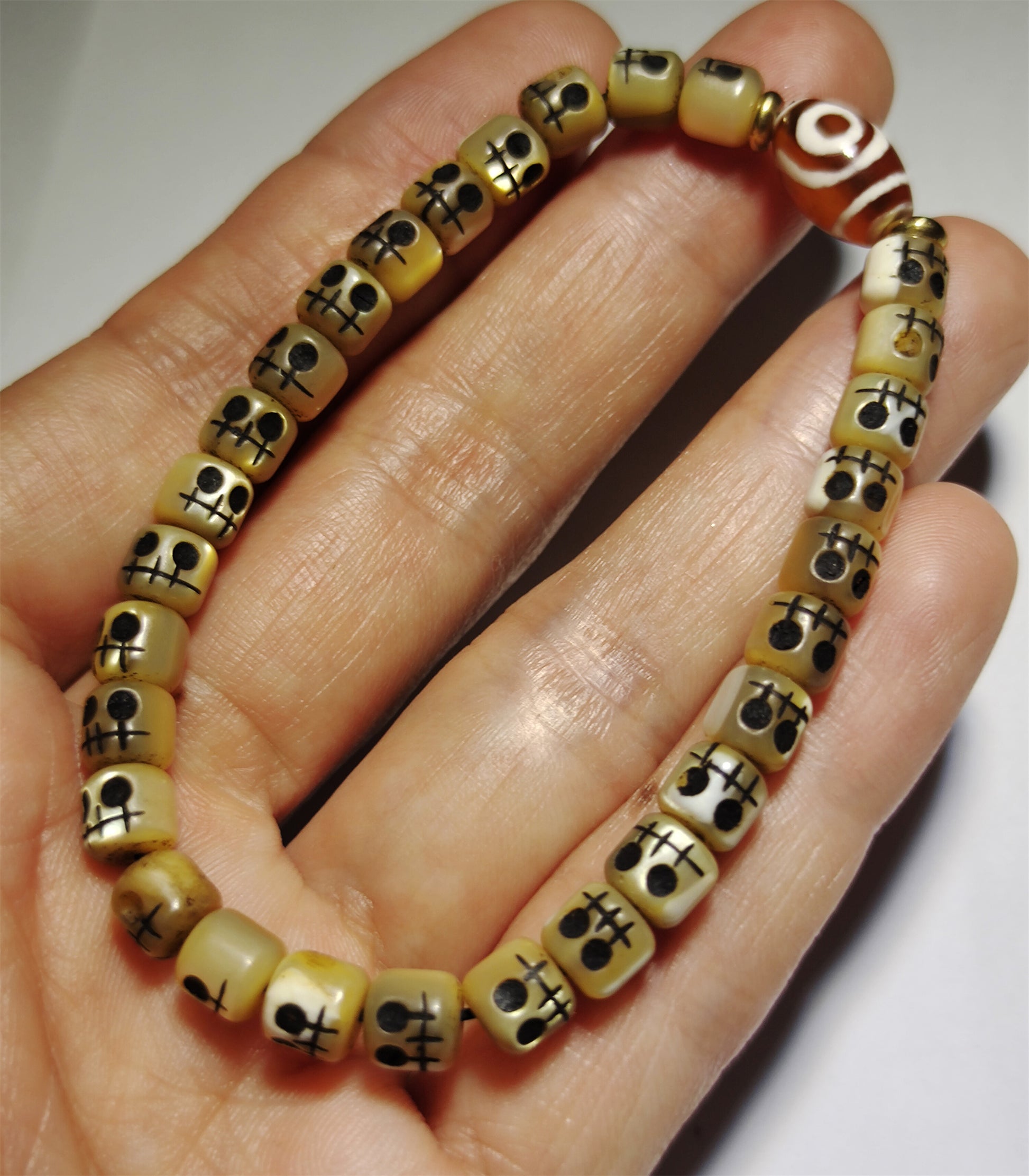 Real Tibetan Antique Kapala Bracelet Skull Mala Prayer Beads Amulet Tibet Old Rosary