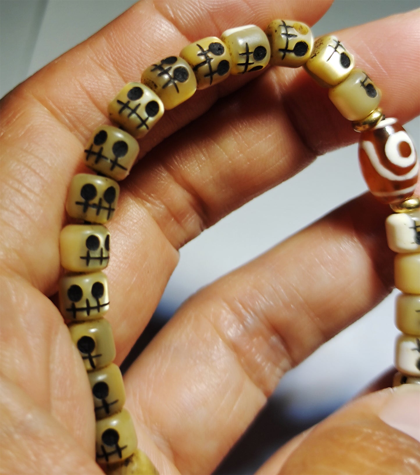 Real Tibetan Antique Kapala Bracelet Skull Mala Prayer Beads Amulet Tibet Old Rosary