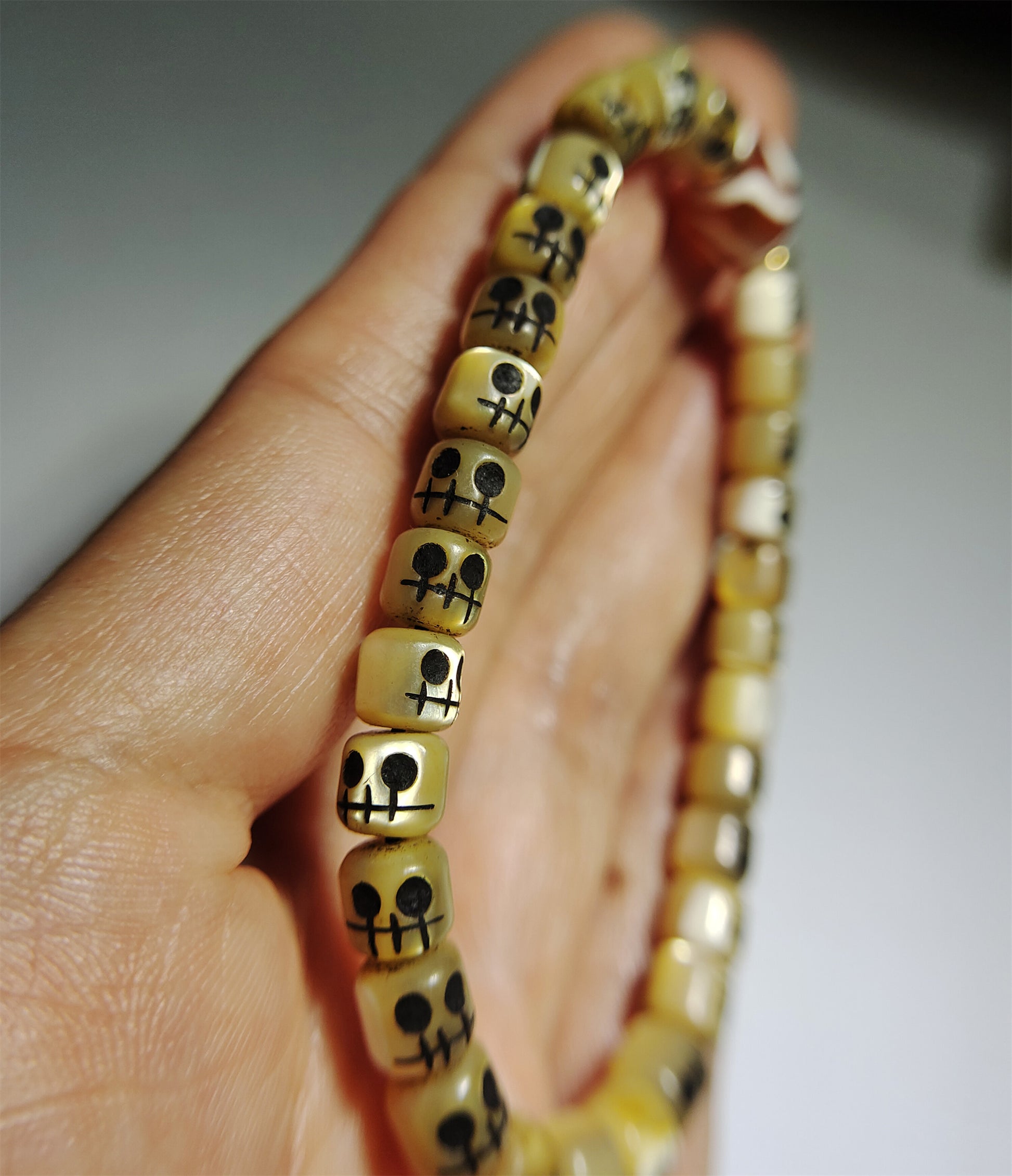 Real Tibetan Antique Kapala Bracelet Skull Mala Prayer Beads Amulet Tibet Old Rosary