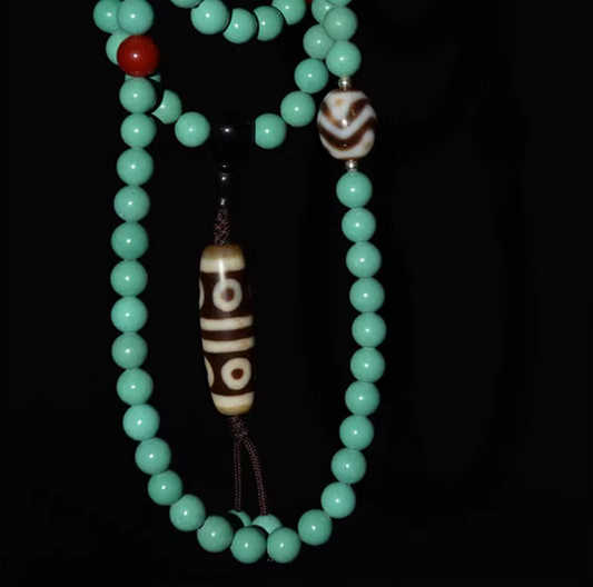 Real Tibetan Old Antique Turquoise Necklace Mala Bracelet Tiger Tooth Dzi Bead Amulet Himalayan Pure Water Wave Eight Eyes Gzi Agate ZigZag Talisman