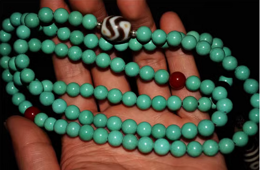 Real Tibetan Old Antique Turquoise Necklace Mala Bracelet Tiger Tooth Dzi Bead Amulet Himalayan Pure Water Wave Eight Eyes Gzi Agate ZigZag Talisman