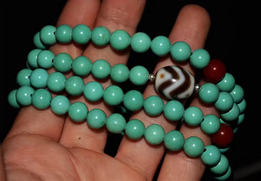 Real Tibetan Old Antique Turquoise Necklace Mala Bracelet Tiger Tooth Dzi Bead Amulet Himalayan Pure Water Wave Eight Eyes Gzi Agate ZigZag Talisman