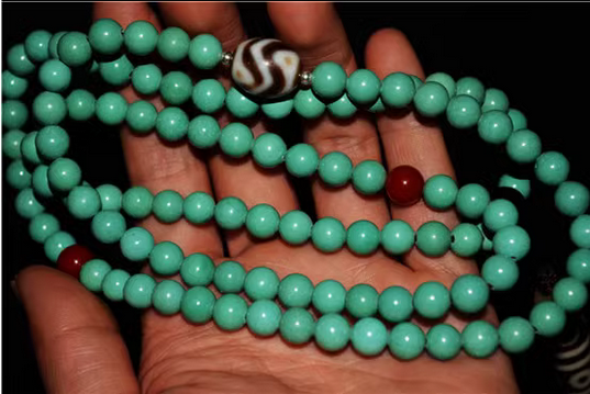 Real Tibetan Old Antique Turquoise Necklace Mala Bracelet Tiger Tooth Dzi Bead Amulet Himalayan Pure Water Wave Eight Eyes Gzi Agate ZigZag Talisman