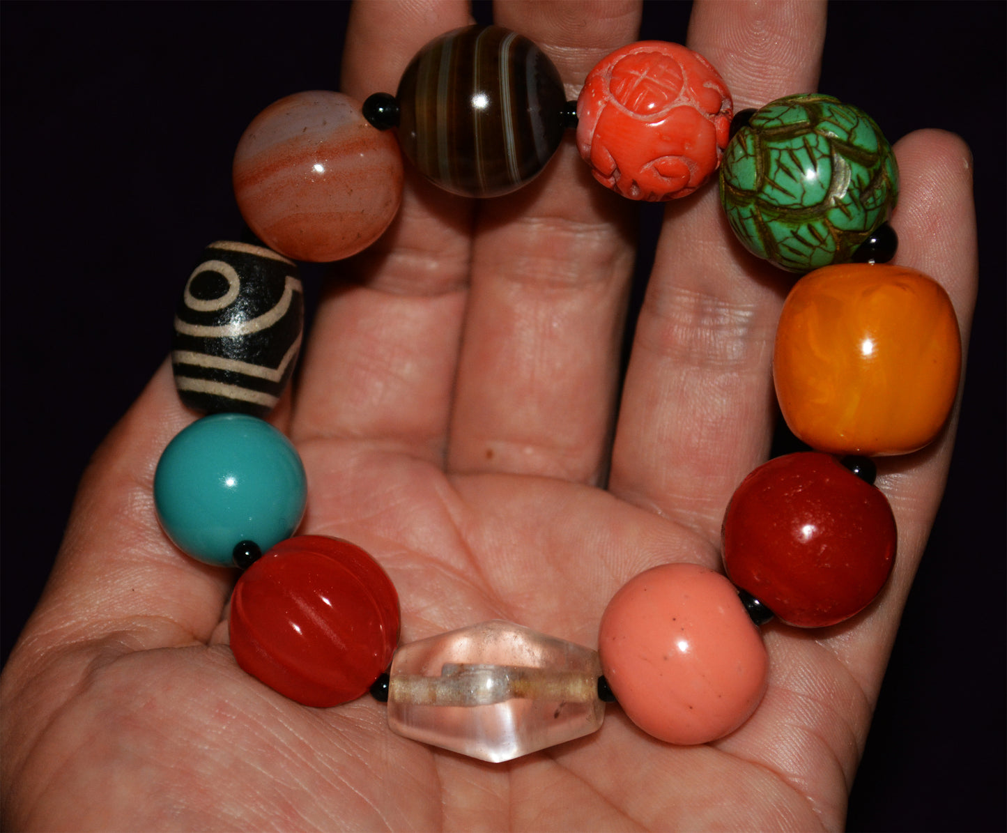 Real Tibetan Old Antique Red Coral Bracelet Turquoise Amber Mala Prayer Beads Crystal Pema Raka Nanhong Agate Two Eyes Dzi Bead