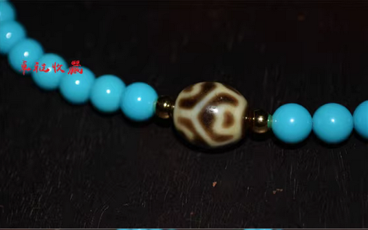 Real Tibetan Old Ancient Lotus Dzi Bead Turquoise Necklace Himalayan Amulet Pure Six Eyes Gzi Antique Agate Talisman Mala