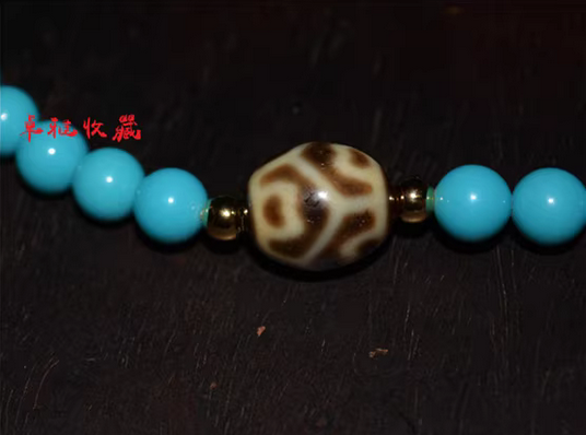 Real Tibetan Old Ancient Lotus Dzi Bead Turquoise Necklace Himalayan Amulet Pure Six Eyes Gzi Antique Agate Talisman Mala