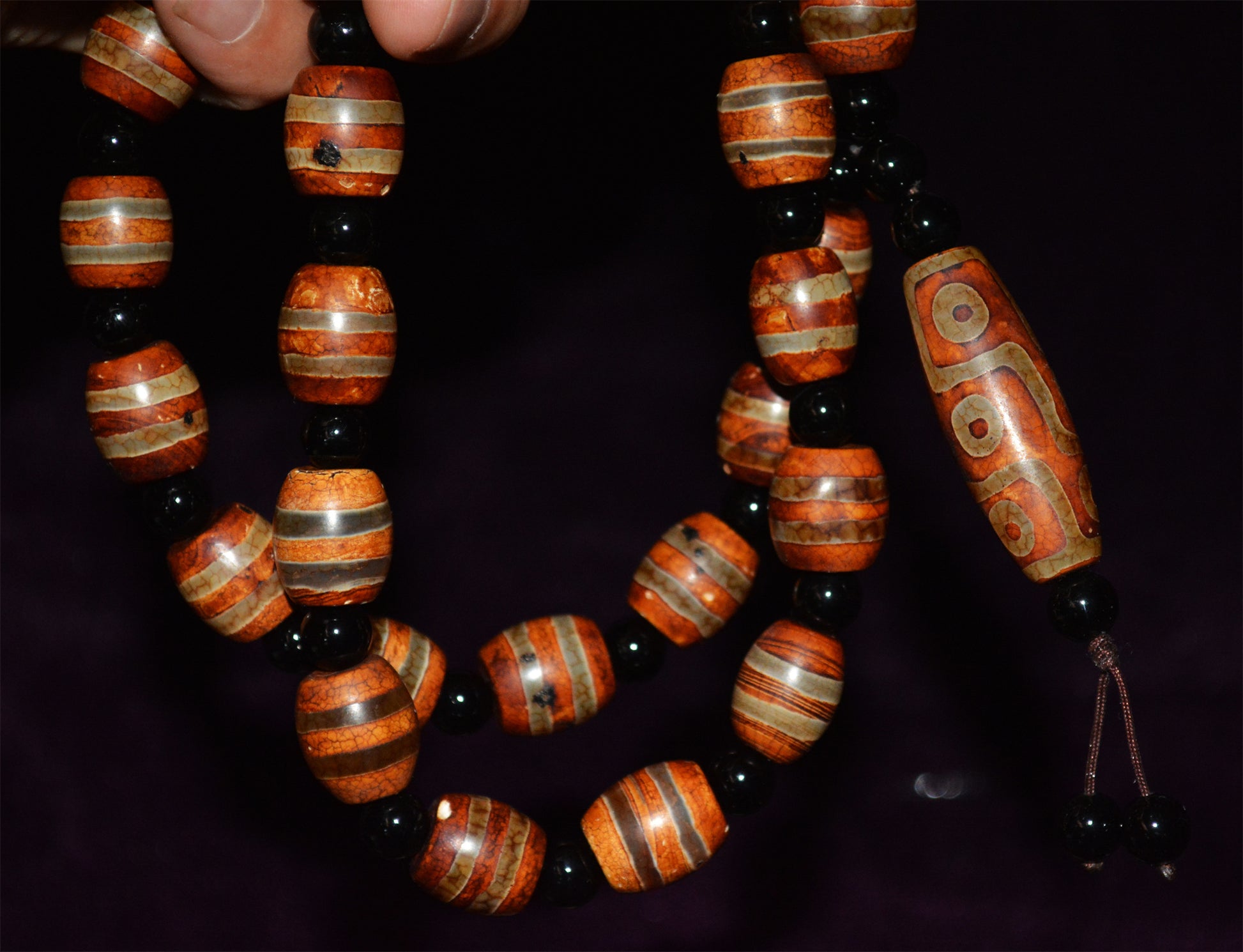 Real Tibetan Old Ancient Nine Eyes Dzi Bead Necklace Mala Prayer Beads Amulet Himalaya Agate Pure Gzi Pyu Striped